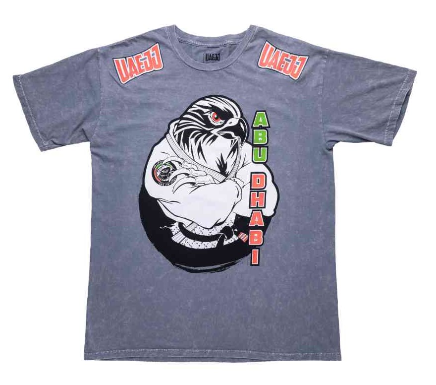 UAE Jiu-Jitsu Logo  with Falcon Print T-Shirt  (GREY)           362