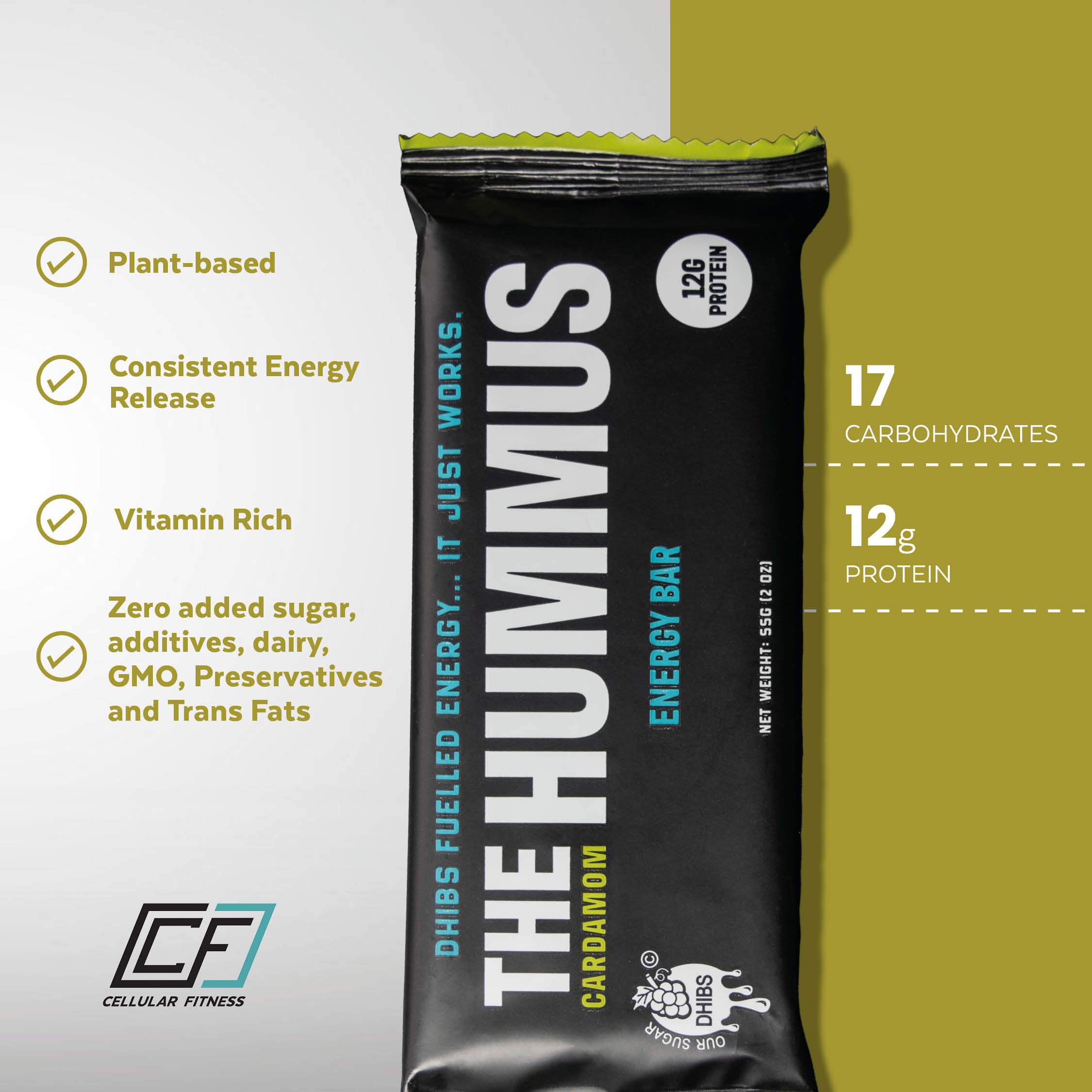 The Hummus Energy Bar ( cardamom) 12G PROTEIN ( 12 X 55Gm)
