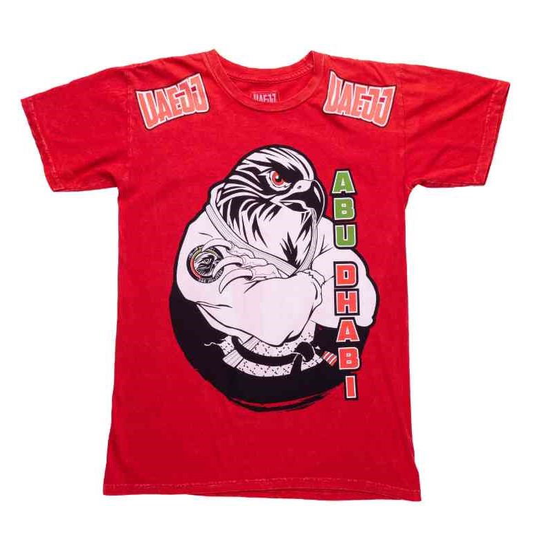 UAE Jiu-Jitsu Logo  with Falcon Print T-Shirt  (RED)         360