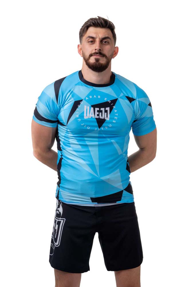 UAEJJ Jiu Jitsu Short Sleeve Man City Rash Guard for Adults (Blue)
